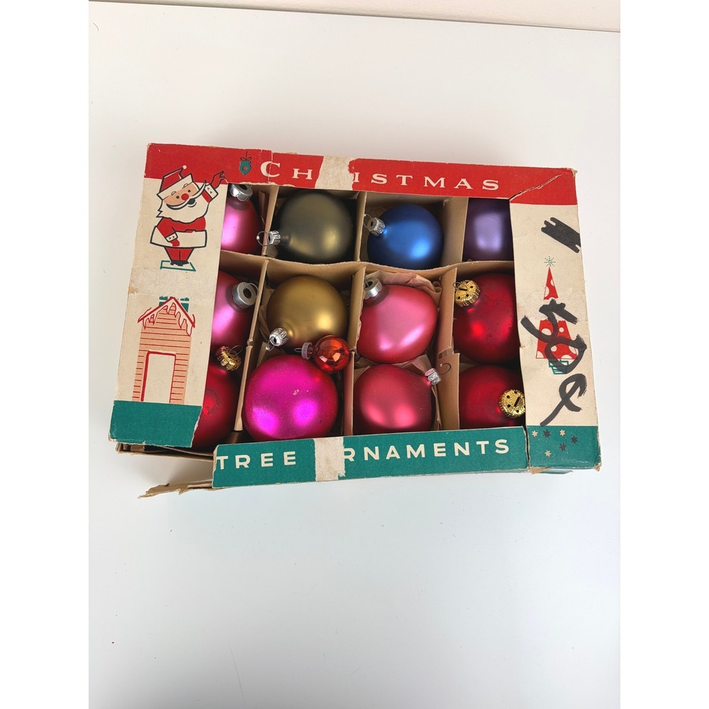 Vintage Glass Christmas Ornaments Lot 13 Pink Red Blue MCM Teardrop